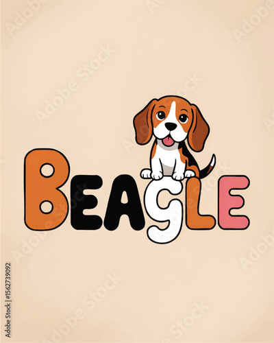 Cute Beagle Puppy Cartoon Logo Design with Playful Typography on Beige Background – Vector Illustration for Kids, Pet Branding, Merchandise