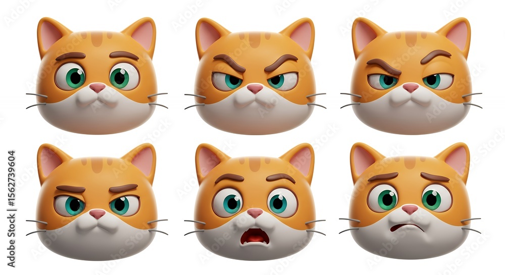 Fototapeta premium Cartoon cat heads with various expressions