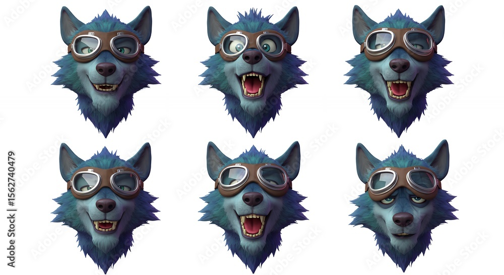 Fototapeta premium Digital illustration wolf heads expressions