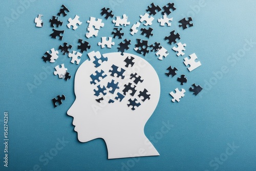 Wallpaper Mural A white head silhouette, brain puzzle scattered Torontodigital.ca