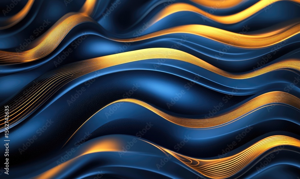 Naklejka premium Abstract wavy design in deep blue and gold