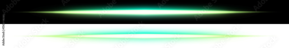 Naklejka premium Green horizontal glow flare with black and transparent background 
