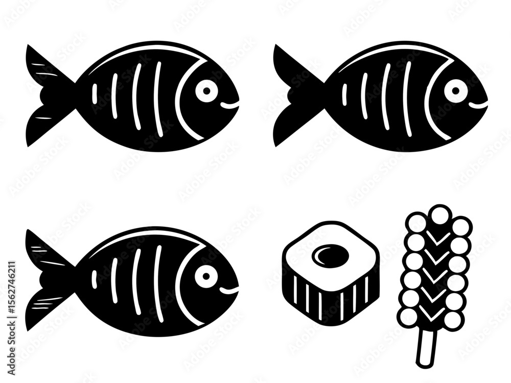 Naklejka premium black and white fish illustrations 