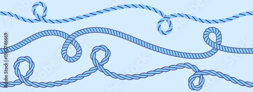 Seamless wavy rope pattern. Repeating hemp cord stripes background. Nautical repeated braid wallpaper. Marine twine hemp cord motif. Chain, wire or plait loop stripes bundle. Vector