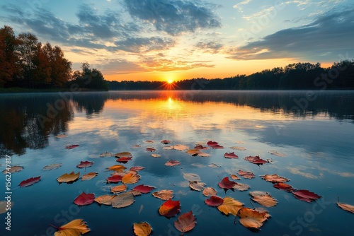Fototapeta Naklejka Na Ścianę i Meble -  Autumnal sunrise over a serene lake