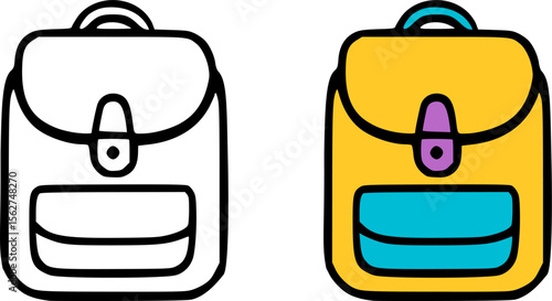 Side-by-side backpack icons showing outline and colored versions, perfect for back to school use.