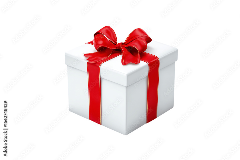 White Gift Box with Red and Gold Ribbon on, Present for Christmas or Birthday Celebration isolated on transparent background White Gift Box with Red and Gold Ribbon on, Present for Christmas or Birthday Celebration isolated on transparent background
