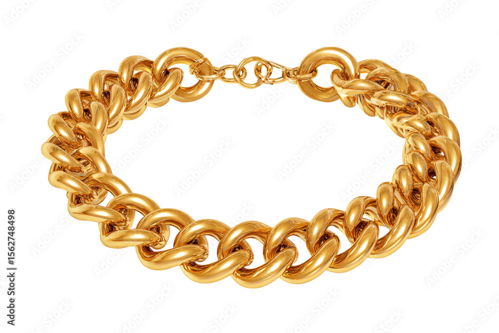 Obraz premium A chunky, heavy gold curb chain bracelet with a secure clasp.