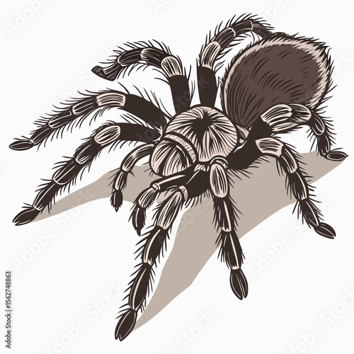 Realistic Tarantula Crawling Vector Art on White Background

