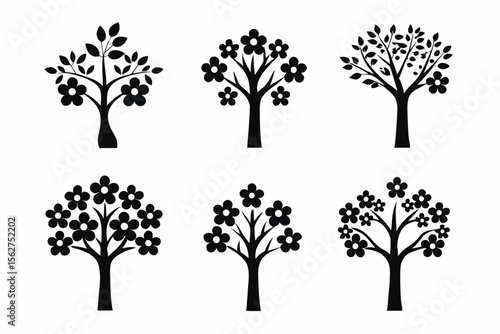 set of Dogwood Tree icon vector silhouette illustration isolated on white background