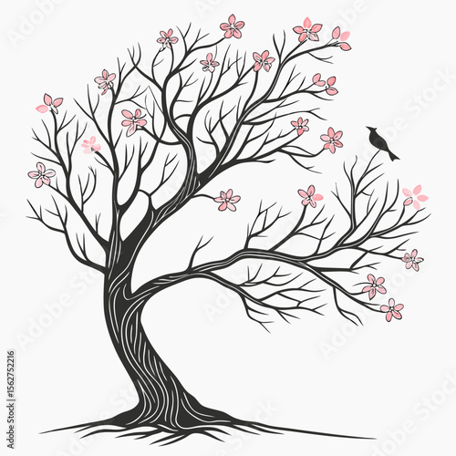 Dogwood Tree vector silhouette illustration isolated on white background