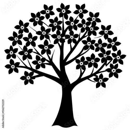 Dogwood Tree vector silhouette illustration isolated on white background