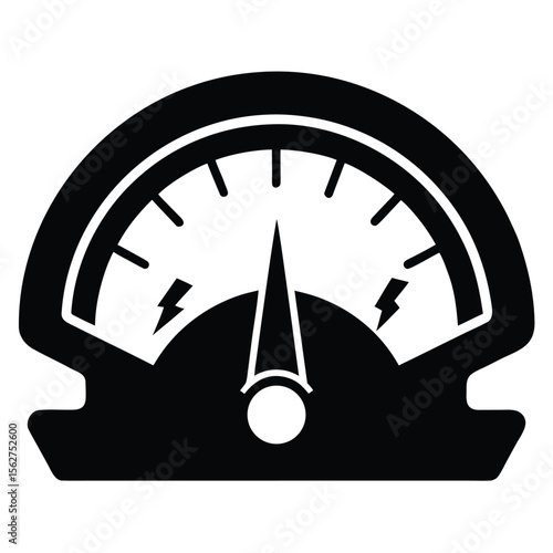 Full Black Silhouette Voltmeter Icon Electrical Measurement Gauge Vector Illustration