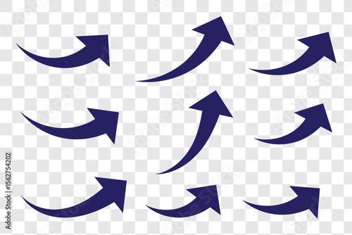 Super set different shape hand drawn arrows. Doodle style curved and squiggly arrows. Illustrations for Web or polygraphy Design. Variety arrows design. 