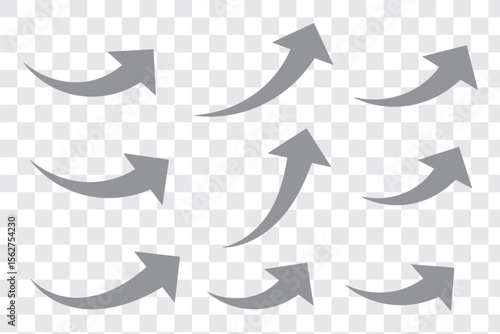 Super set different shape hand drawn arrows. Doodle style curved and squiggly arrows. Illustrations for Web or polygraphy Design. Variety arrows design. 