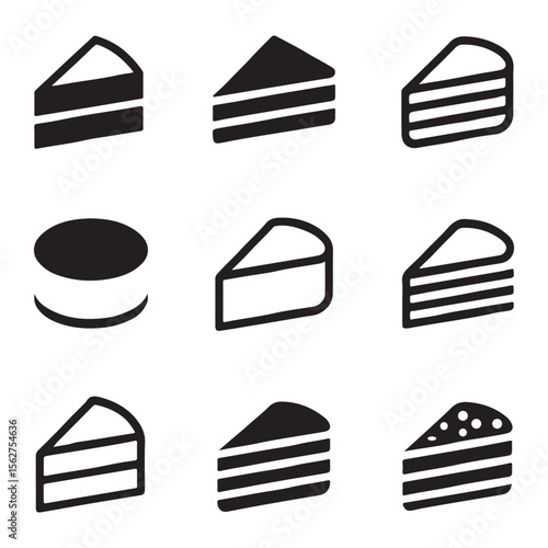 Delicious Cake Slice Line Icons. 
