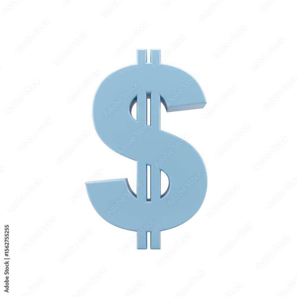Fototapeta premium A 3d rendered light blue dollar sign symbol isolated on transparent background