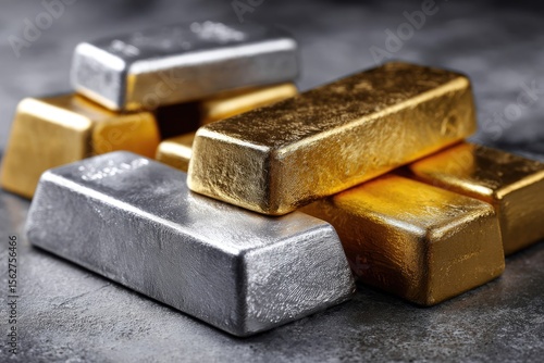 Wallpaper Mural Gold and silver bars stacked on a dark surface. Torontodigital.ca