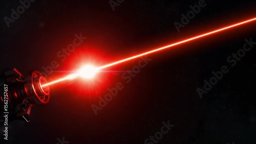 Powerful red laser beam emanating from a futuristic device