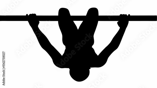 Silhouette of a person hanging upside down from a bar with their legs bent and arms extended out wide
