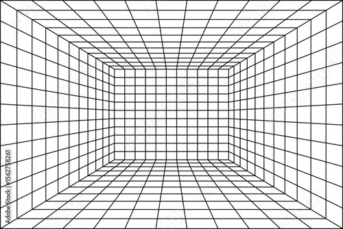 Empty room background in simple perspective grid line, vector illustration geometric wall and floor	
