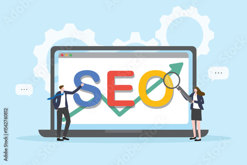 Search engine optimization for website keyword ranking development. Digital marketing strategy. Website SEO analysis flat vector illustration.