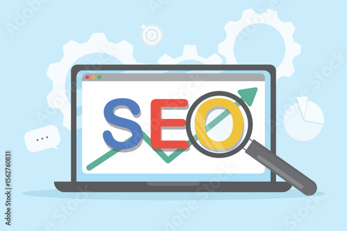 Search engine optimization for website keyword ranking development. Digital marketing strategy. Website SEO analysis flat vector illustration.