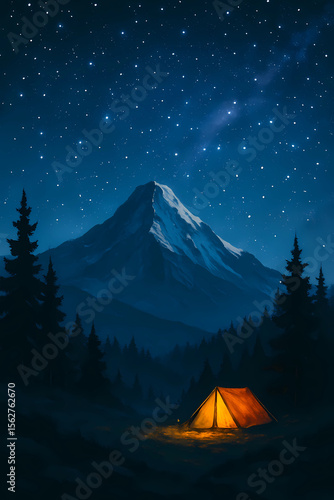 Camping Under the Stars - Mountain Night Scene
