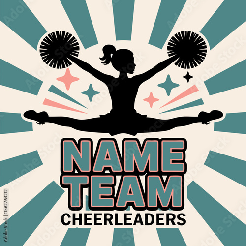 Cheerleader silhouette vector of energetic team ready to cheer with pompoms. Suitable for sports event posters and team merchandise.