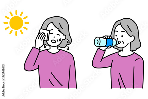 熱中症対策をする年配の女性　セット