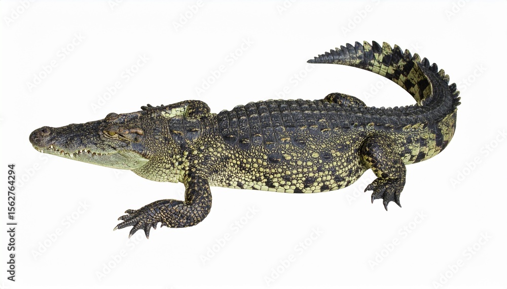 Naklejka premium Young Nile Crocodile Reptile, Scales, Jaws, Teeth, Tail, Wild Animal, Predator, Africa, Wildlife