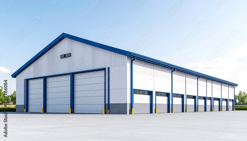 Fototapeta premium Warehouse Building Exterior with Clear Sky.