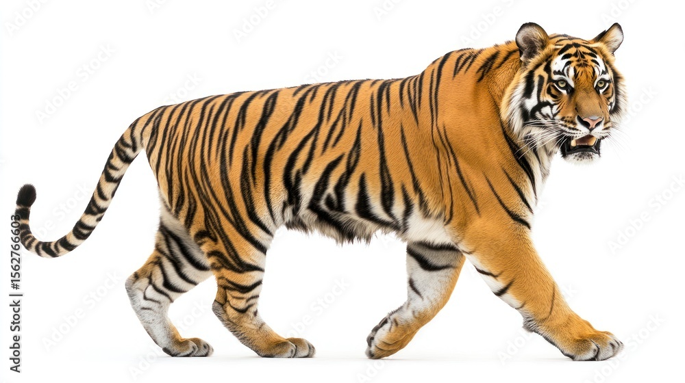 Fototapeta premium Tiger walking on white background