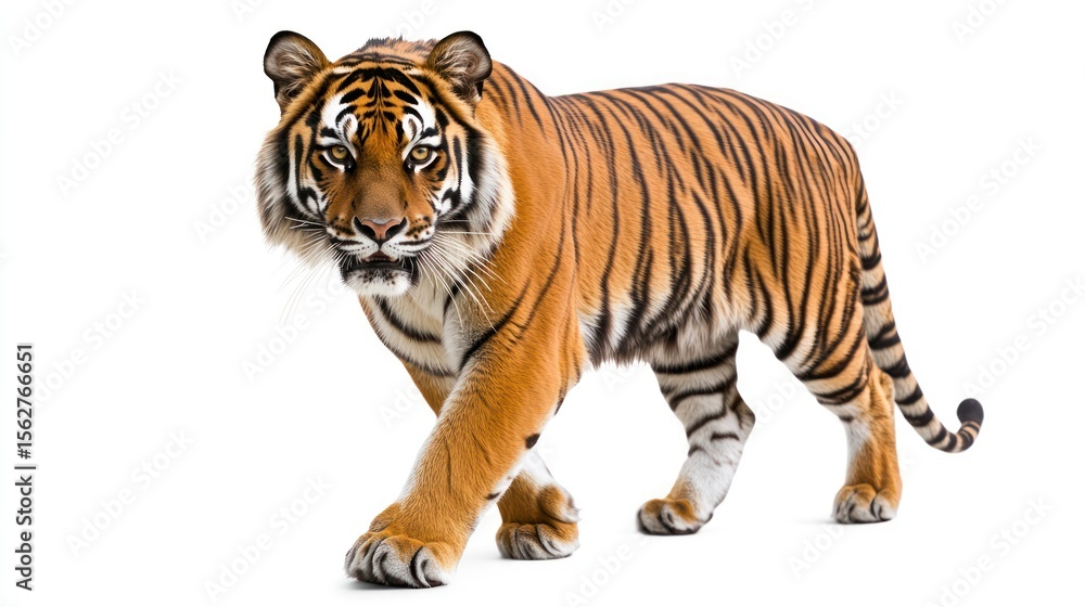Obraz premium Tiger walking against white