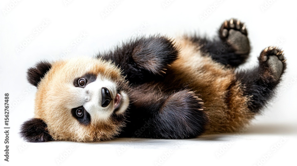 Naklejka premium Playful panda cub lying down
