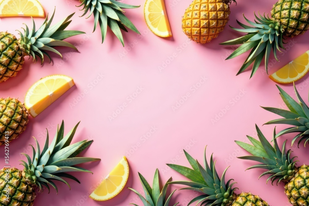Pastel pink background, pineapples, palm leaves, summer vibe , palm leaves, photography Pastel pink background, pineapples, palm leaves, summer vibe , palm leaves, photography
