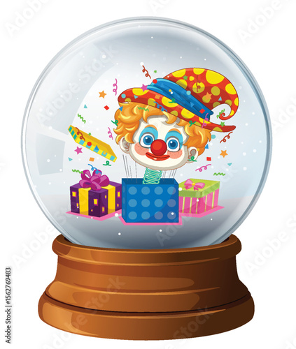 Colorful Clown in a Festive Snow Globe