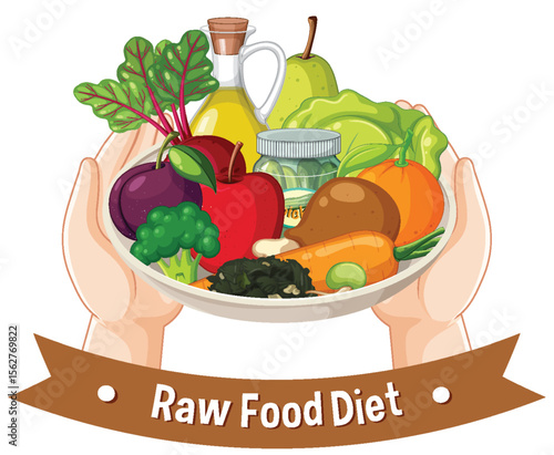 Colorful Raw Food Diet Illustration with Fresh Produce