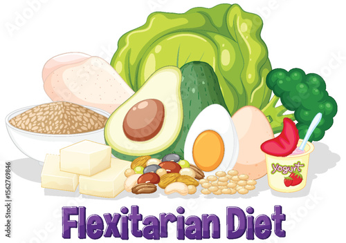 Colorful Flexitarian Diet Food Illustration