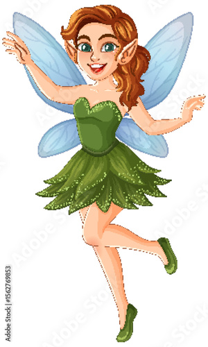 Whimsical Fairy in Green Dress with Blue Wings