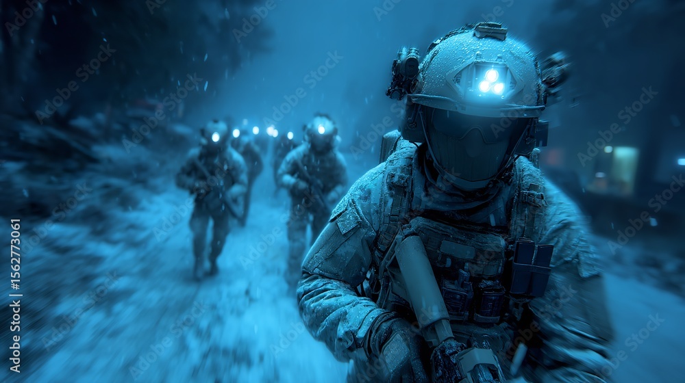 modern warrior in tactical gear illuminated by dramatic night vision green glow urban warfare setting modern warrior in tactical gear illuminated by dramatic night vision green glow urban warfare setting