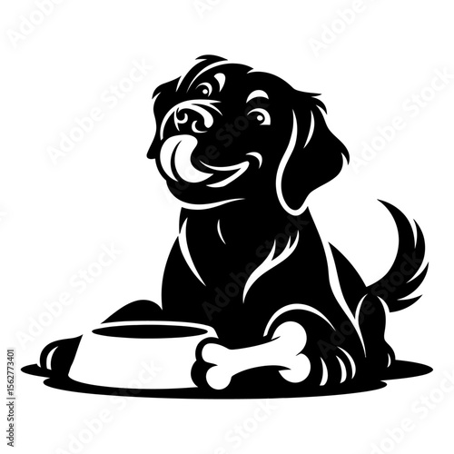 Dog eating from bowl happily different t- shirt vector 