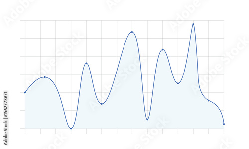Smooth line chart with shaded area, showing fluctuating data trends, peaks, and valleys, representing periodic changes in values over time.