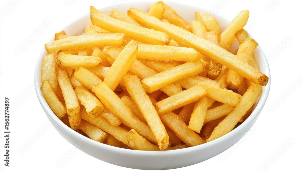 Golden french fries piled high in a white bowl Golden french fries piled high in a white bowl