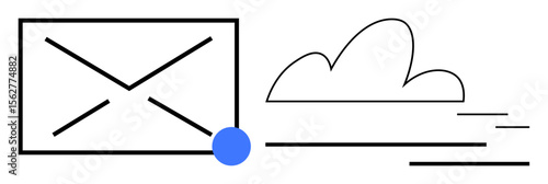 Envelope icon with blue notification dot and cloud alongside dynamic lines depicting speed. Ideal for communication, technology, cloud storage, networking, email services, digital delivery
