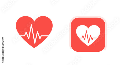 Abstract red heart shape with a cardiogram pulse line inside representing health and medical care concepts