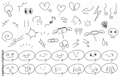 手書き漫画風アイコンのイラストセット