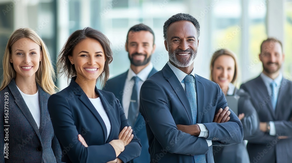 A diverse group of business professionals standing in a modern office setting, dressed in formal attire, with a confident and professional demeanor. A diverse group of business professionals standing in a modern office setting, dressed in formal attire, with a confident and professional demeanor.