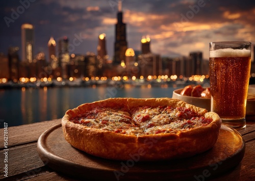 Chicago deep dish pizza by the water