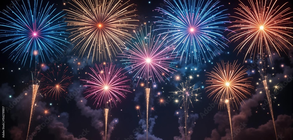 Fototapeta premium Firecrackers and anniversary background images, New Year, Festival, Fireworks, Banner Texture Advertising Posters